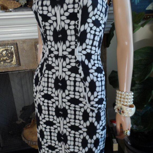Lela Rose Black & White Print Sheath Dress Size 2 - Picture 10 of 16